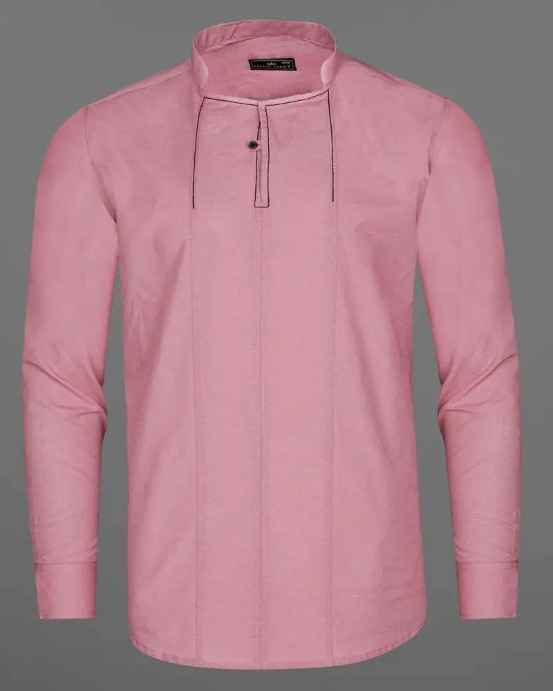 Chestnut Pink Embroidered Luxurious Linen Designer Shirt 6