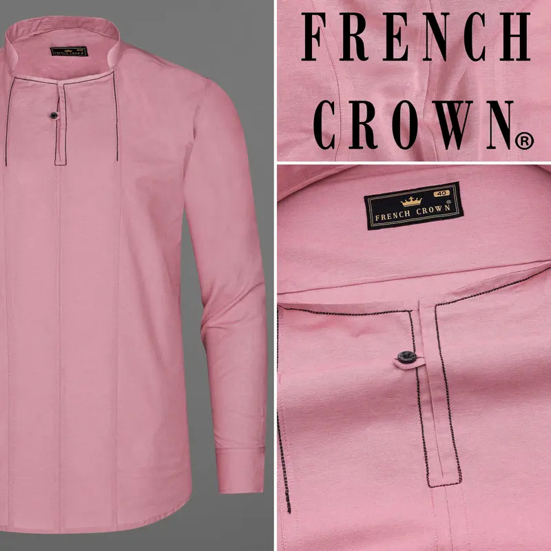 Chestnut Pink Embroidered Luxurious Linen Designer Shirt 9
