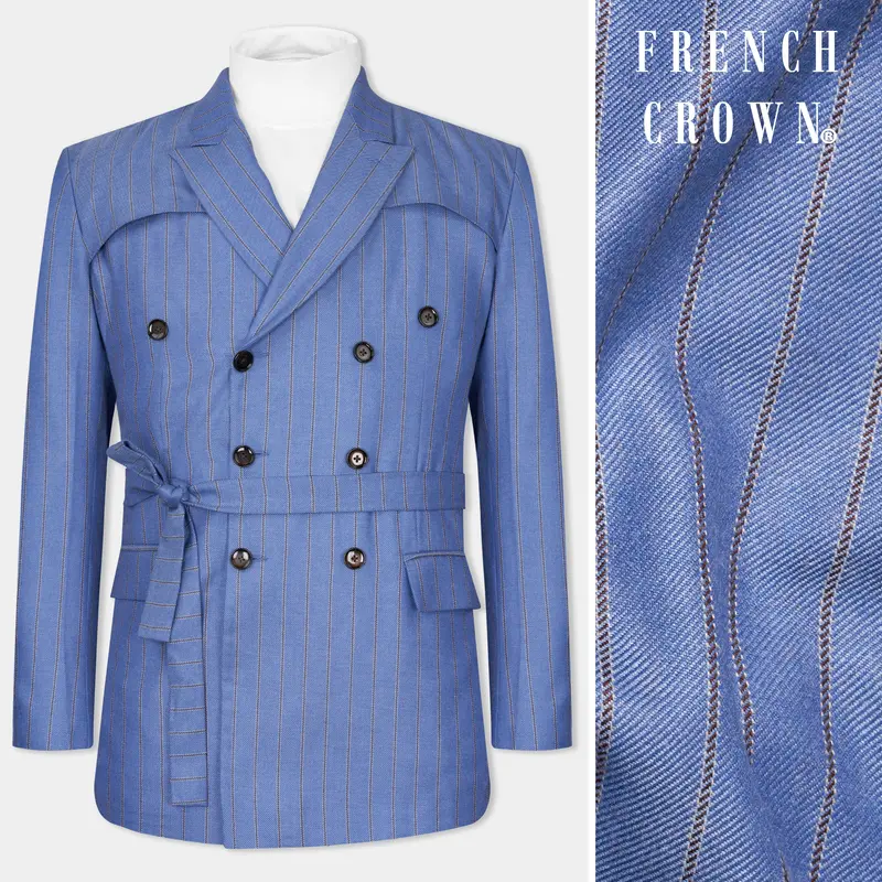 Chetwode Blue And Iroko Brown Striped Wool Rich Designer Blazer 1