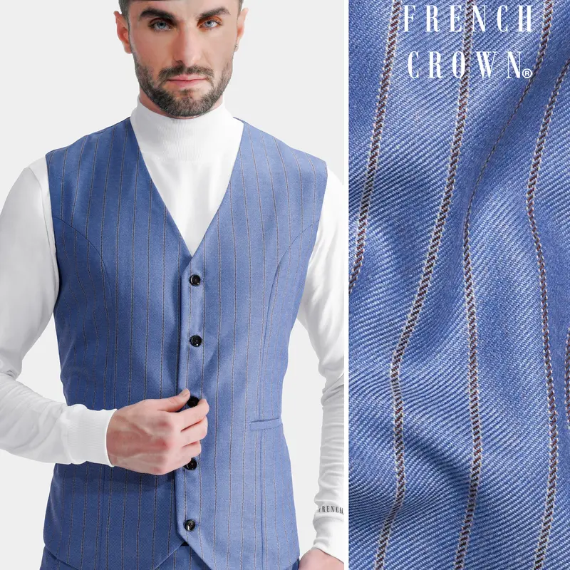 Chetwode Blue And Iroko Brown Striped Wool Rich Waistcoat 1