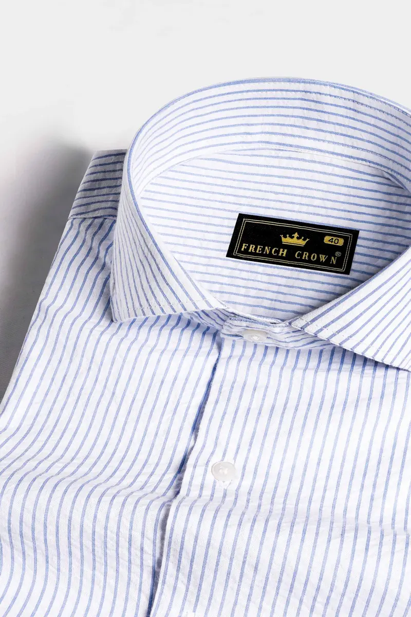 Chetwode Blue And White Striped Seersucker Giza Cotton Shirt 1