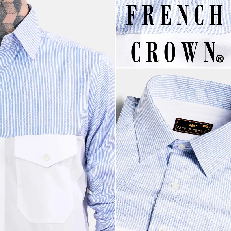Chetwode Blue Striped And Bright White Striped Premium Cotton Designer Shirt 10