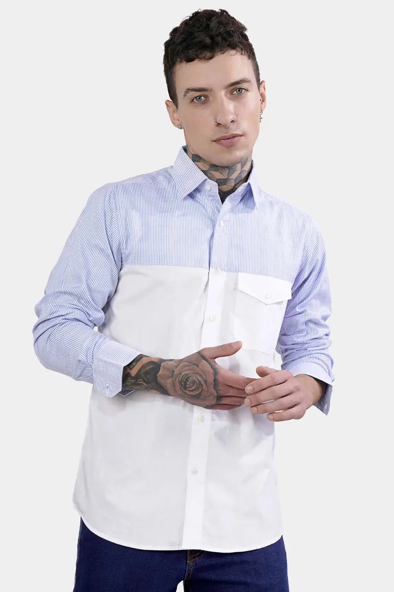Chetwode Blue Striped And Bright White Striped Premium Cotton Designer Shirt 2