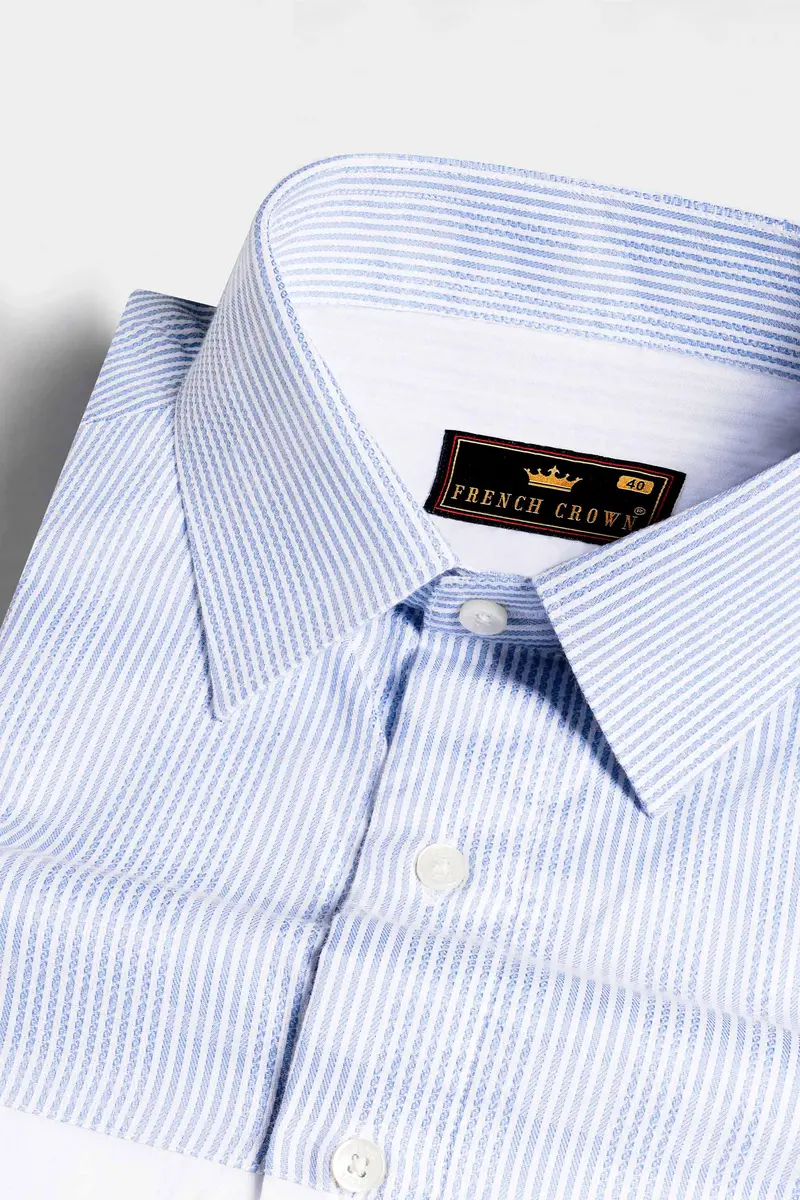Chetwode Blue Striped And Bright White Striped Premium Cotton Designer Shirt 4