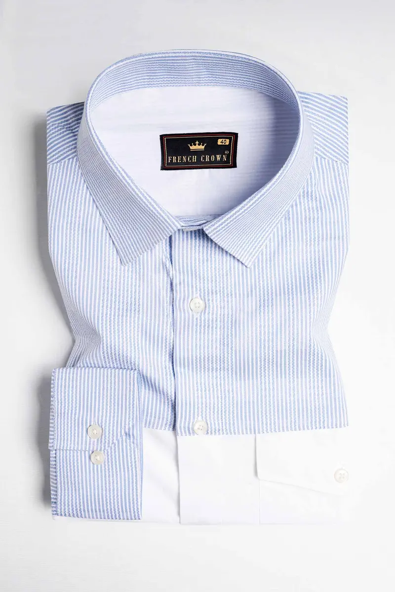 Chetwode Blue Striped And Bright White Striped Premium Cotton Designer Shirt 5