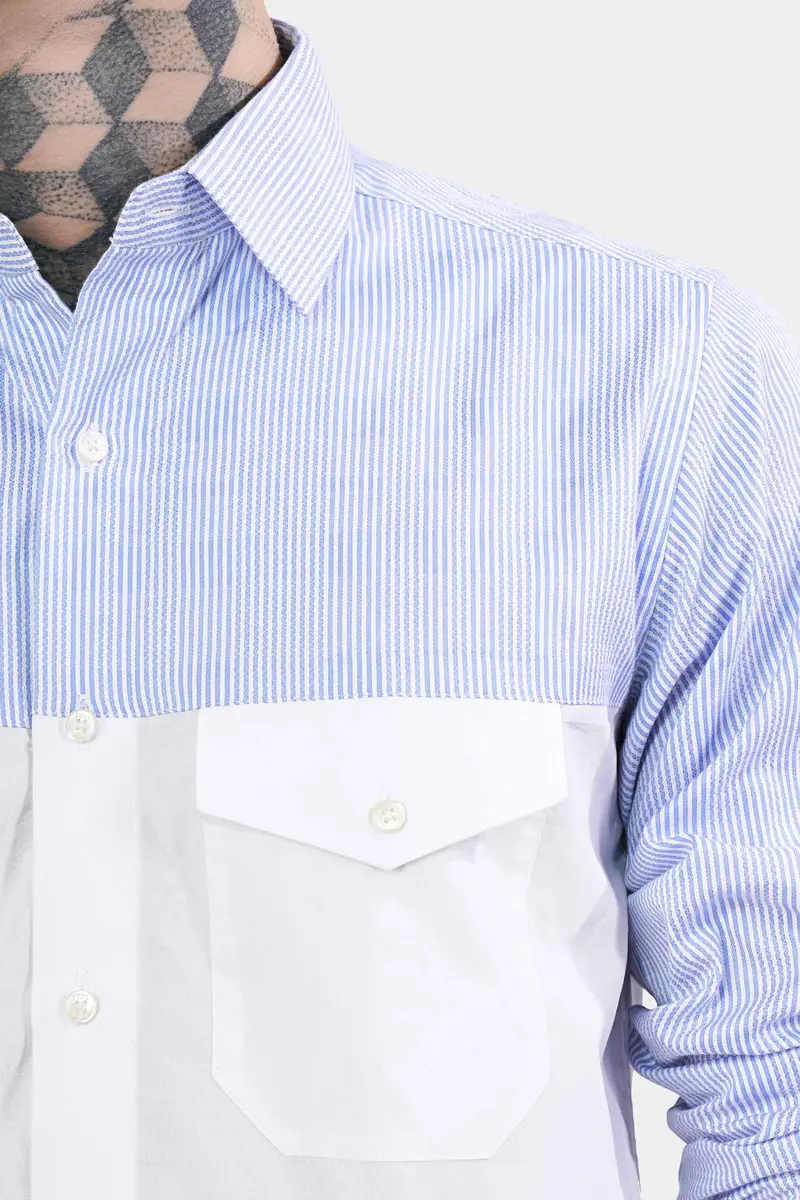Chetwode Blue Striped And Bright White Striped Premium Cotton Designer Shirt 6