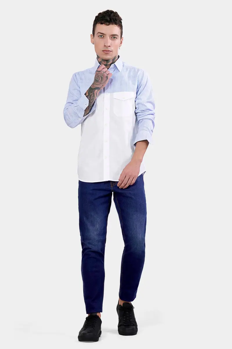 Chetwode Blue Striped And Bright White Striped Premium Cotton Designer Shirt 7