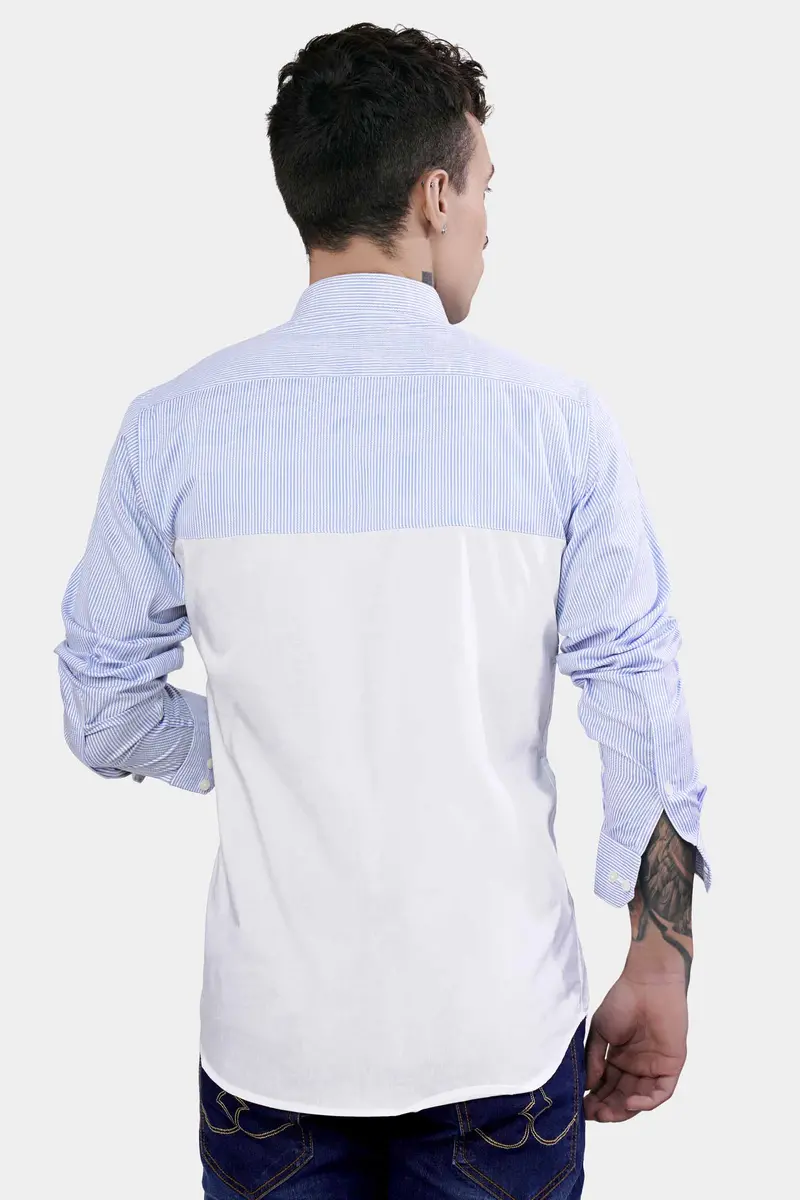 Chetwode Blue Striped And Bright White Striped Premium Cotton Designer Shirt 8