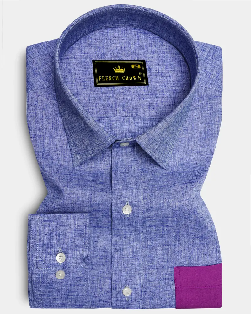 Chetwode Blue With Purple Two Side Pocket Chambray Premium Cotton Designer Shirt 1