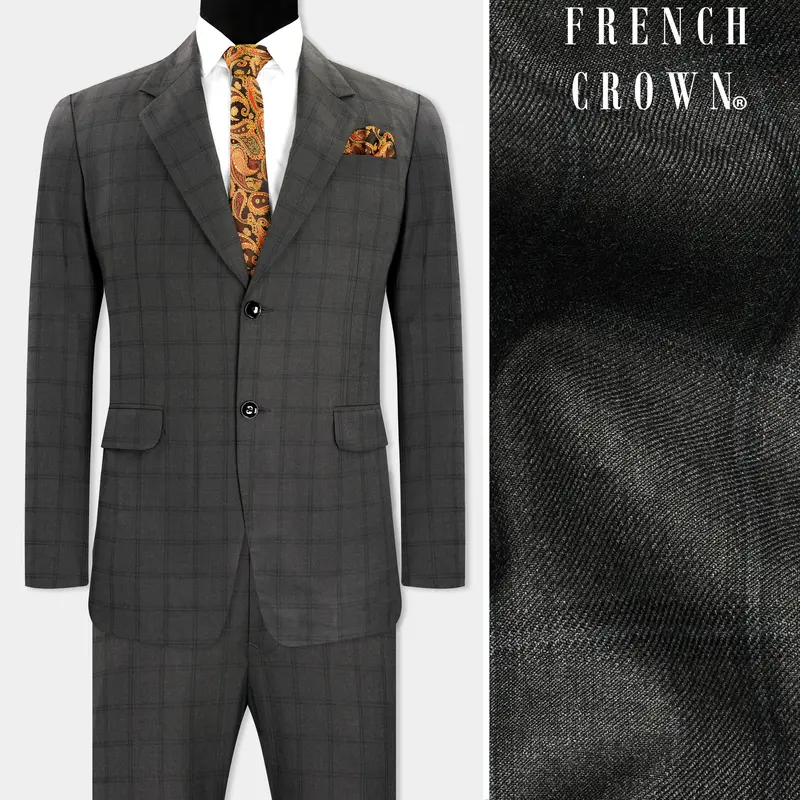 Chicago Gray Checkered Wool Rich Single Breasted Suit 1