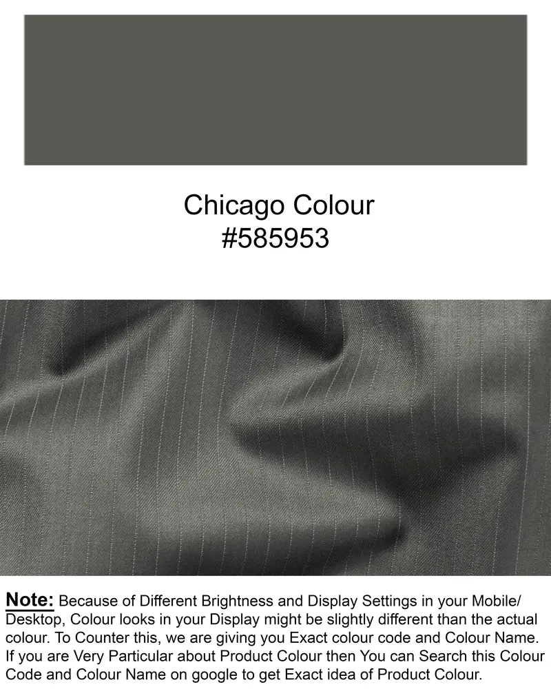 Chicago Gray Subtle Striped Cross Placket Bandhgala/Mandarin Blazer 11