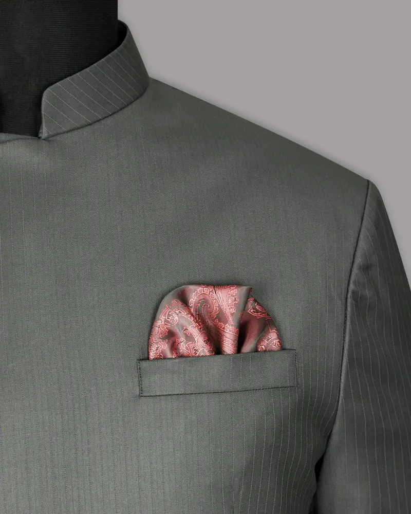 Chicago Gray Subtle Striped Cross Placket Bandhgala/Mandarin Blazer 5
