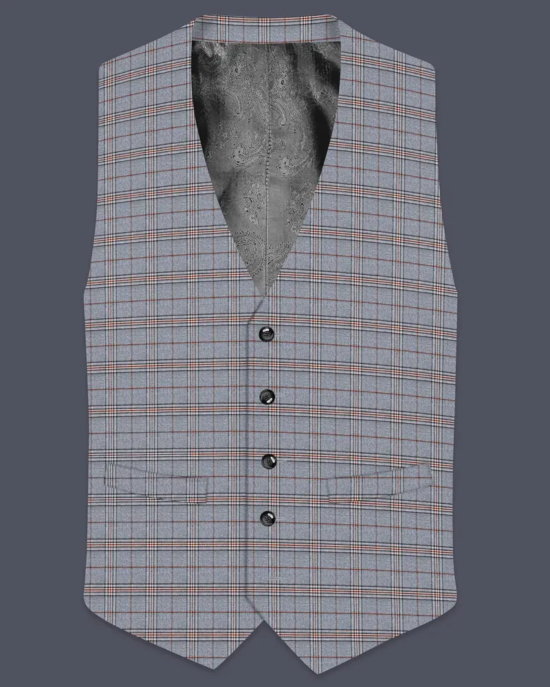 Chicago Gray Super Fine Plaid Wool Rich Waistcoat 1