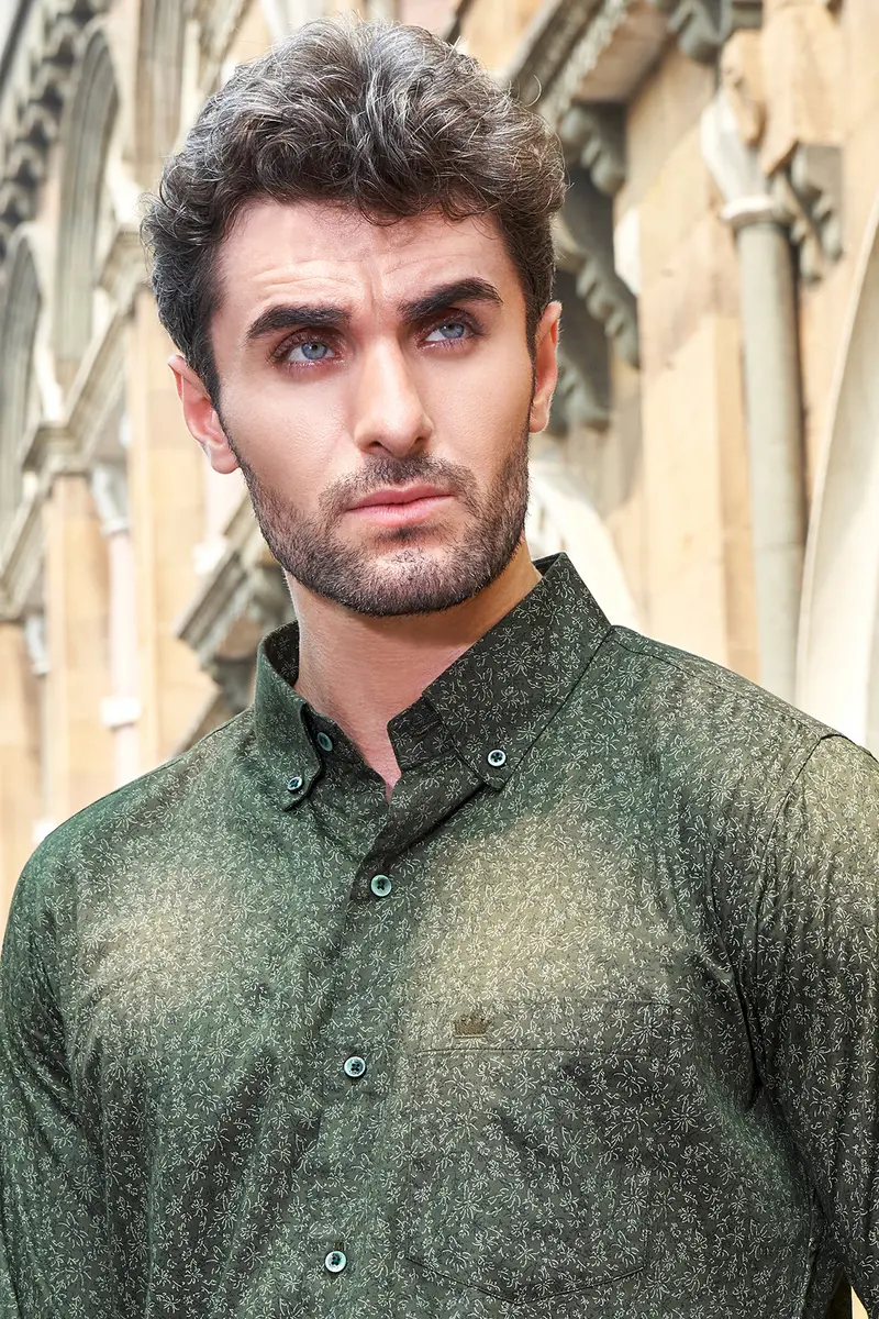 Chicago Green Ditsy Printed Royal Oxford Button-Down Shirt 2
