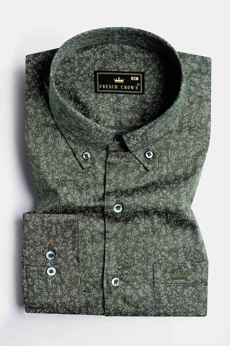 Chicago Green Ditsy Printed Royal Oxford Button-Down Shirt 5