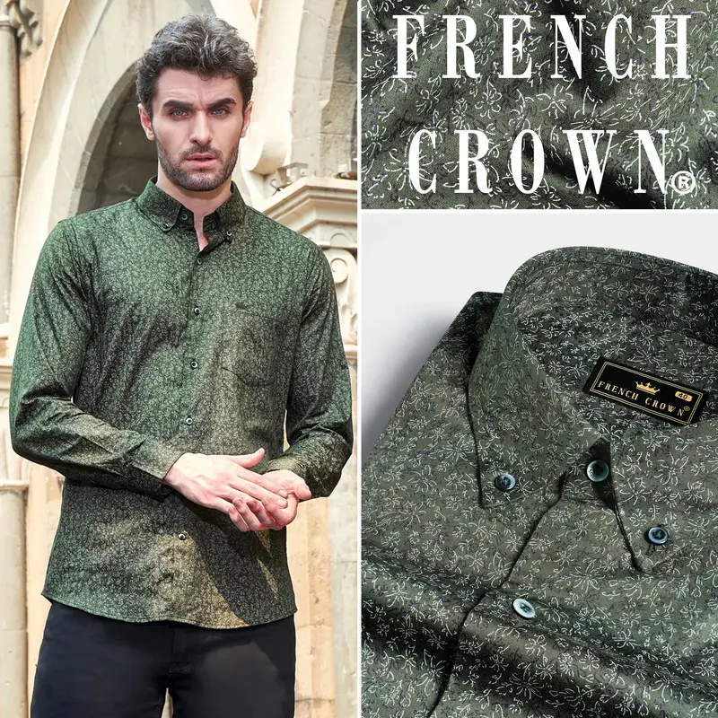 Chicago Green Ditsy Printed Royal Oxford Button-Down Shirt 8