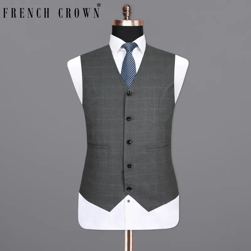 Chicago Grey Subtle Plaid Wool Rich Waistcoat 1