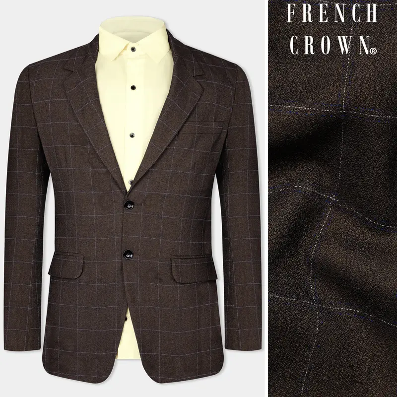 Chicory Brown Windowpane Wool Rich Blazer 1