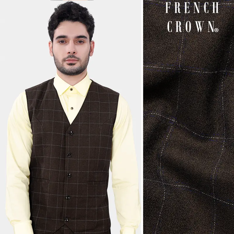 Chicory Brown Windowpane Wool Rich Waistcoat 1