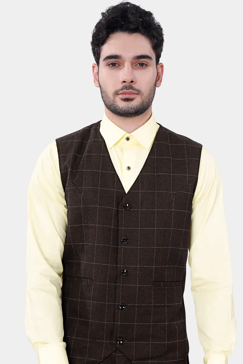 Chicory Brown Windowpane Wool Rich Waistcoat 2