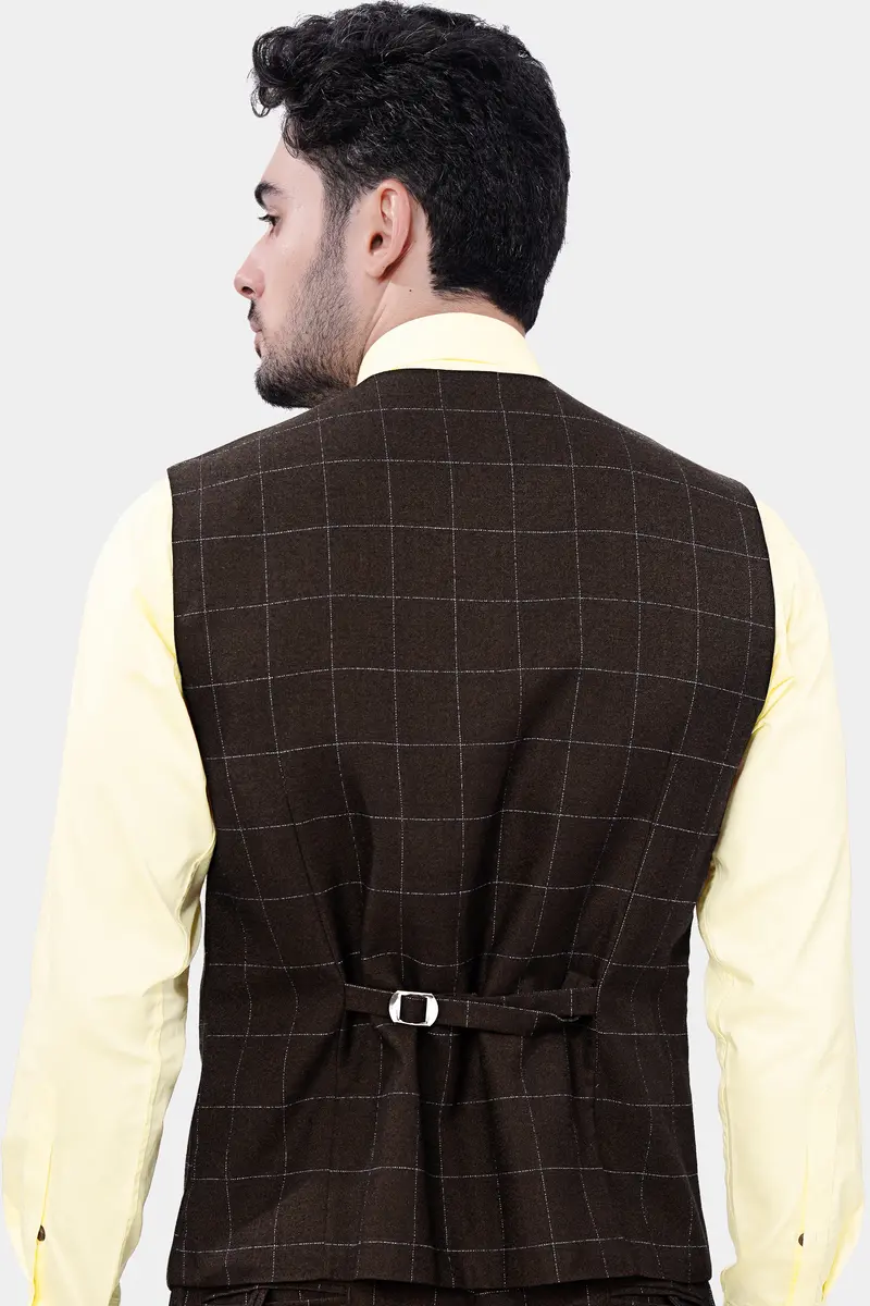 Chicory Brown Windowpane Wool Rich Waistcoat 4