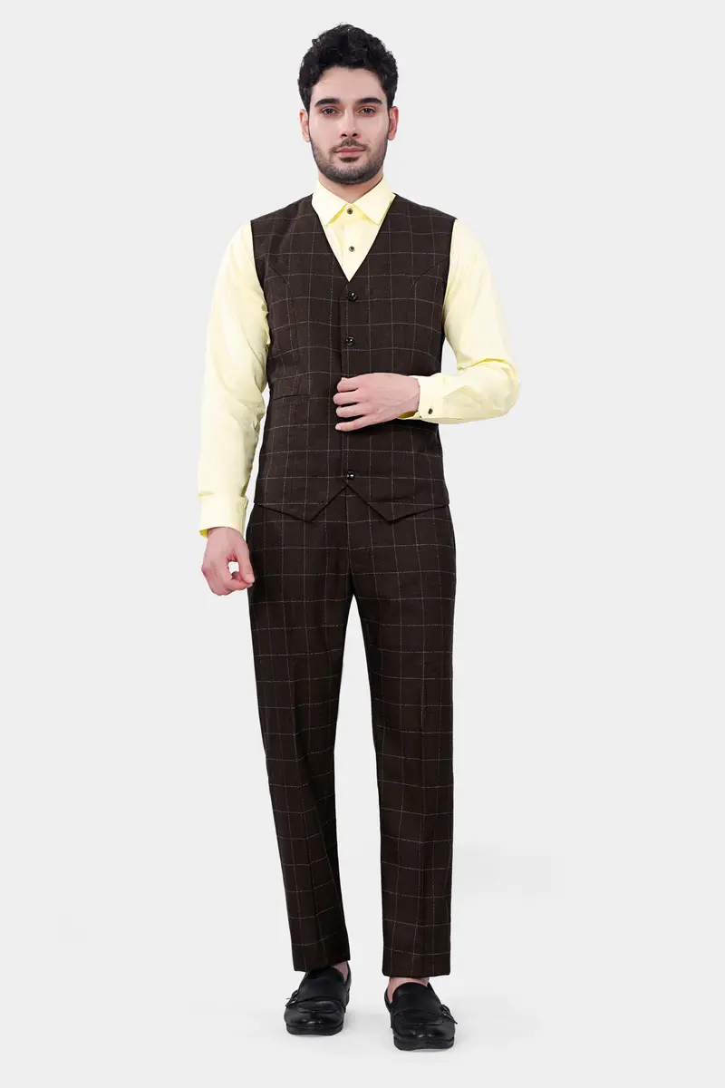 Chicory Brown Windowpane Wool Rich Waistcoat 5