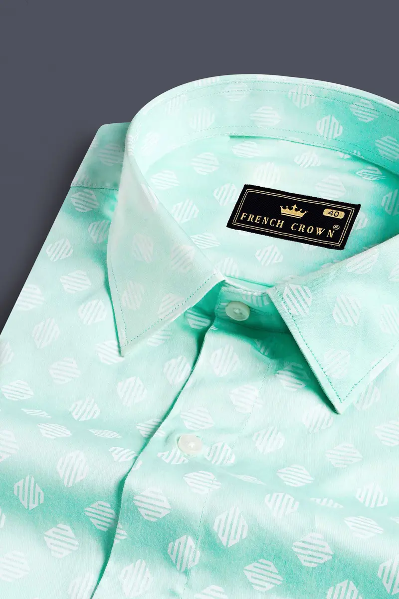 Chinook Green And White Printed Subtle Sheen Super Soft Premium Cotton Shirt 1