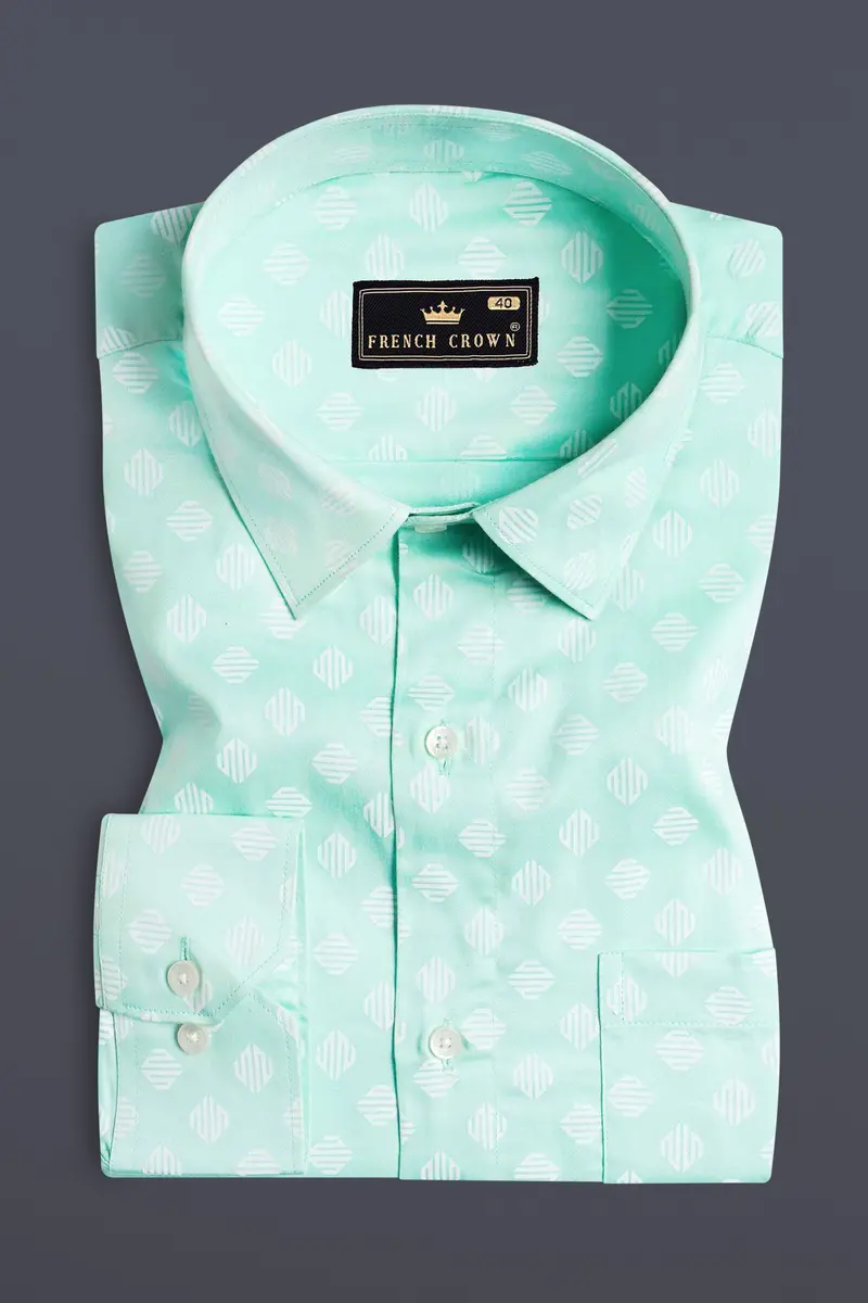 Chinook Green And White Printed Subtle Sheen Super Soft Premium Cotton Shirt 3