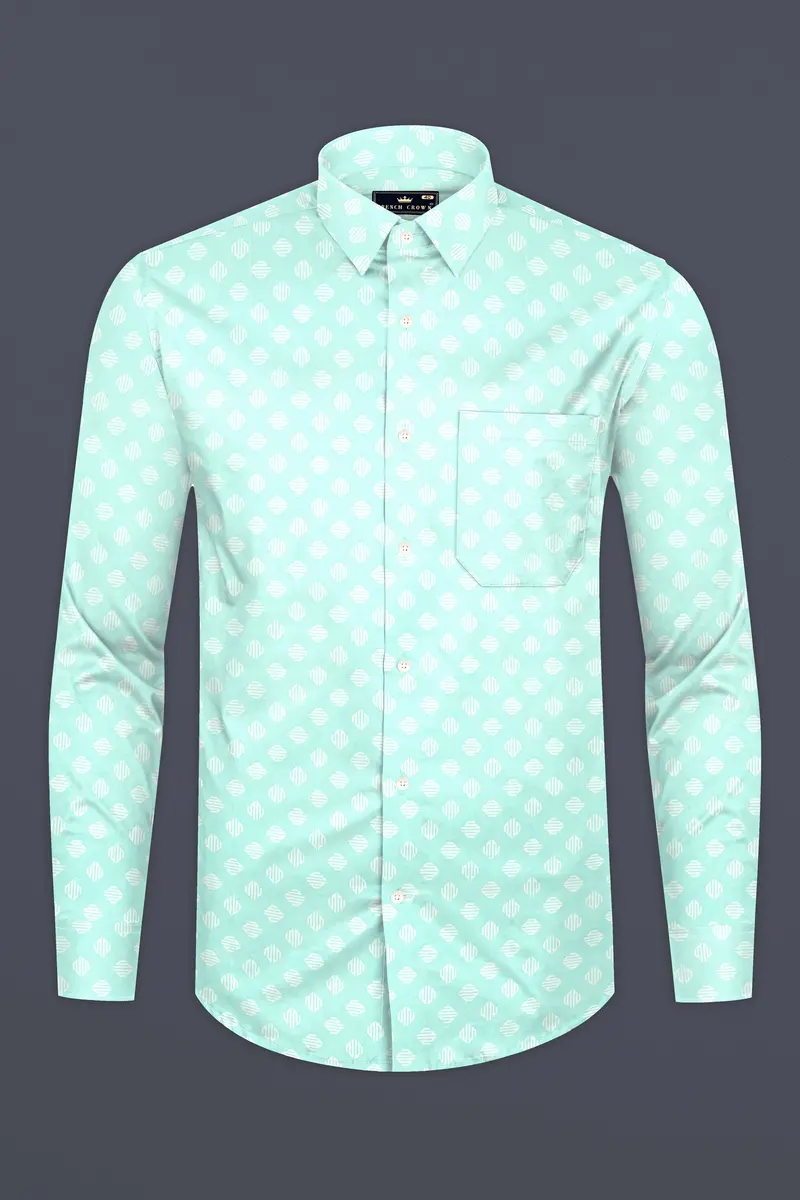 Chinook Green And White Printed Subtle Sheen Super Soft Premium Cotton Shirt 4