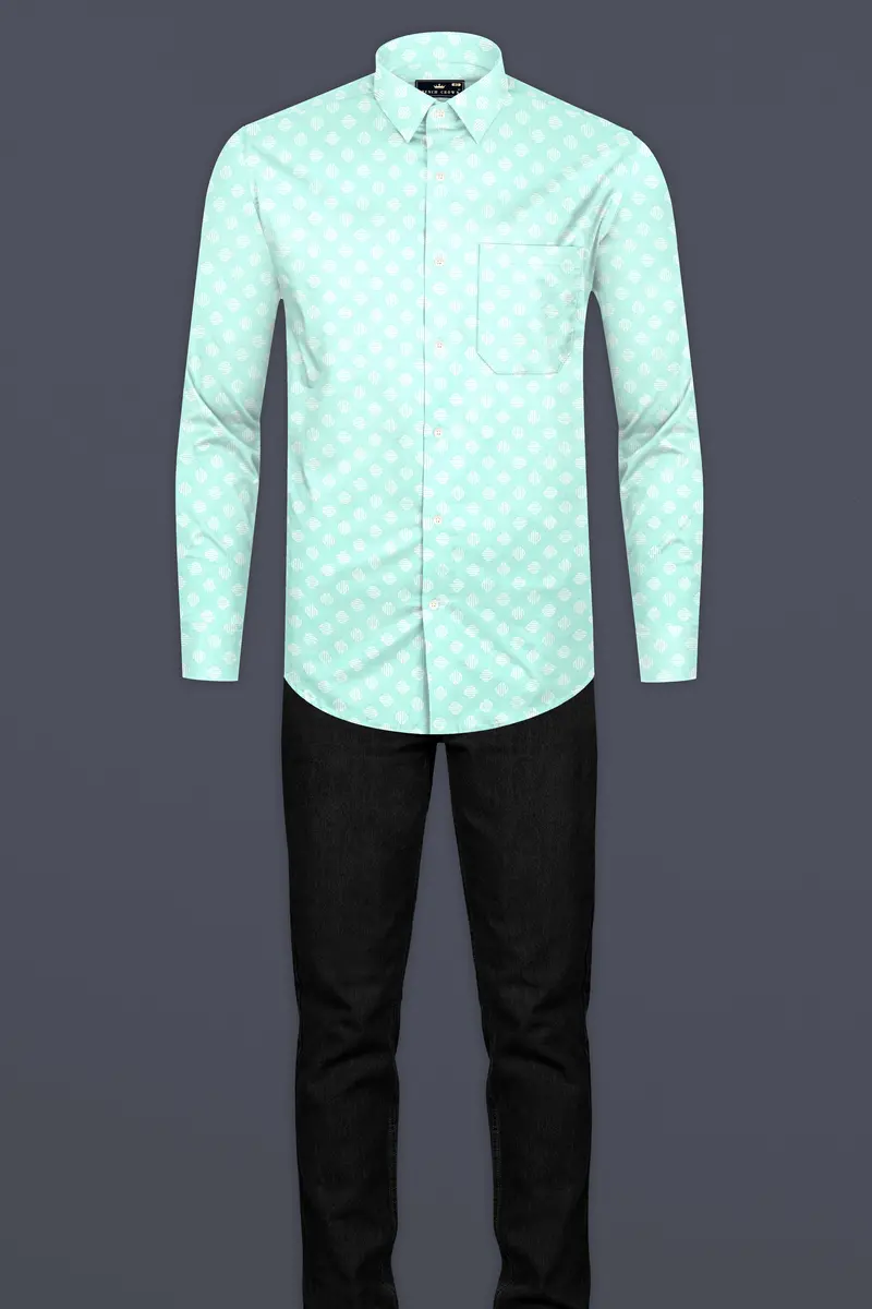 Chinook Green And White Printed Subtle Sheen Super Soft Premium Cotton Shirt 6