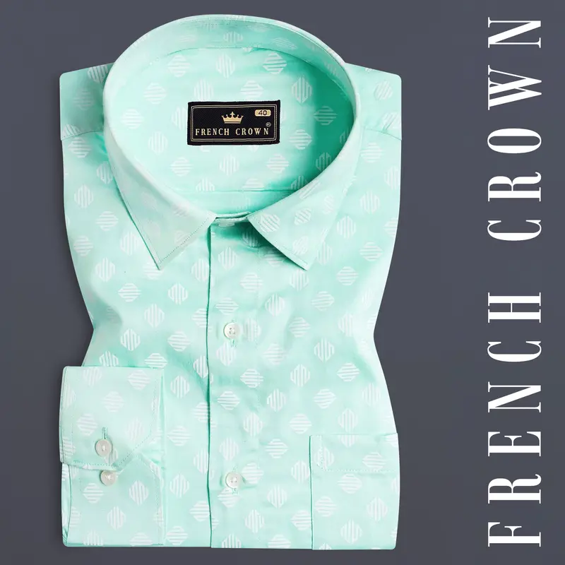 Chinook Green And White Printed Subtle Sheen Super Soft Premium Cotton Shirt 7