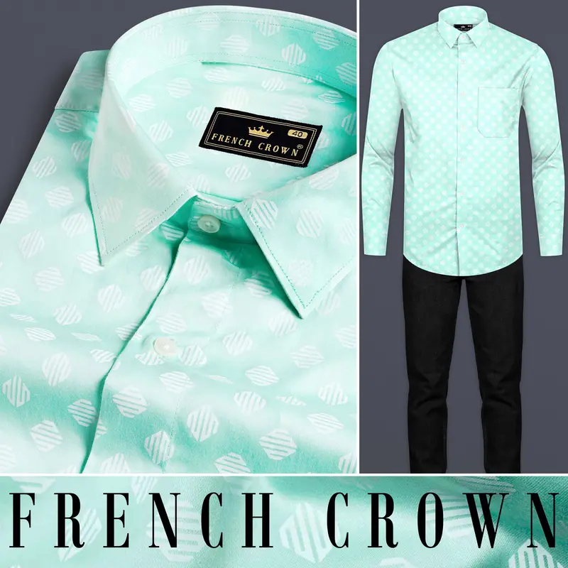 Chinook Green And White Printed Subtle Sheen Super Soft Premium Cotton Shirt 8