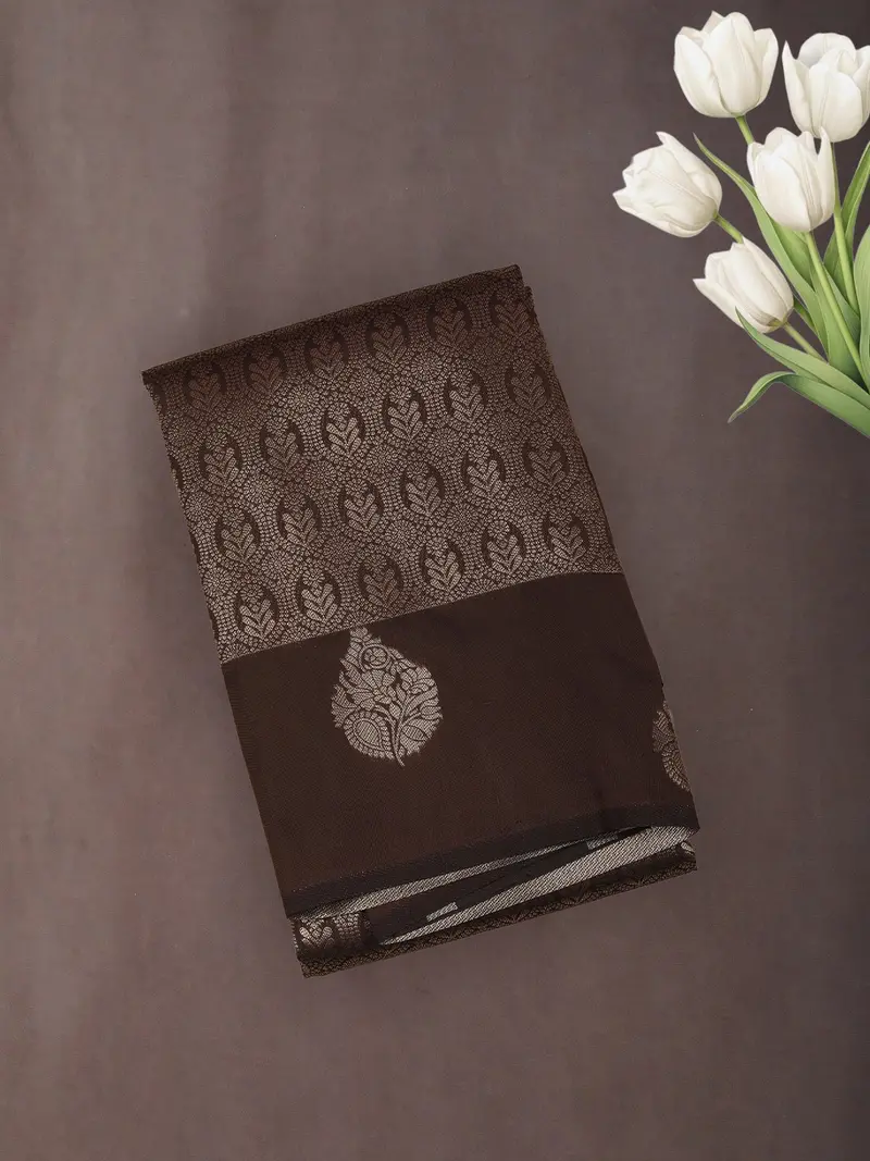 Choco Brown Floral Zari Woven Design Art Silk Saree 1