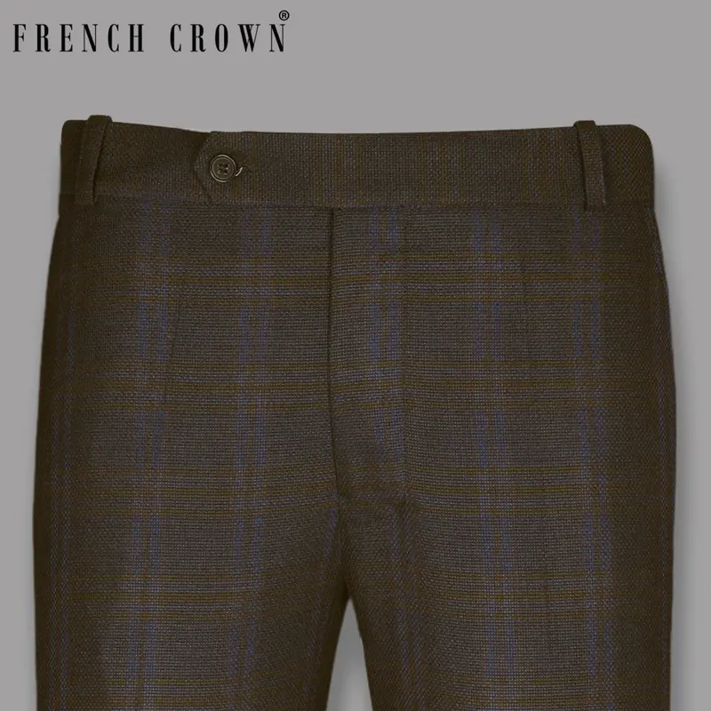 Chocolate Brown Subtle Windowpane Dobby Wool Pant 1