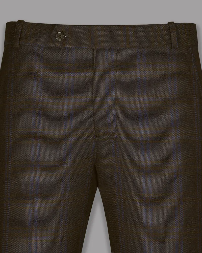 Chocolate Brown Subtle Windowpane Dobby Wool Pant 2