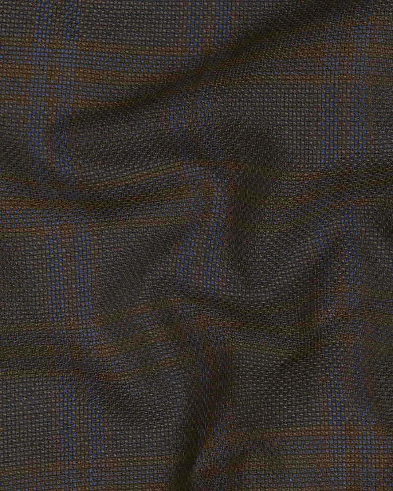 Chocolate Brown Subtle Windowpane Dobby Wool Pant 3