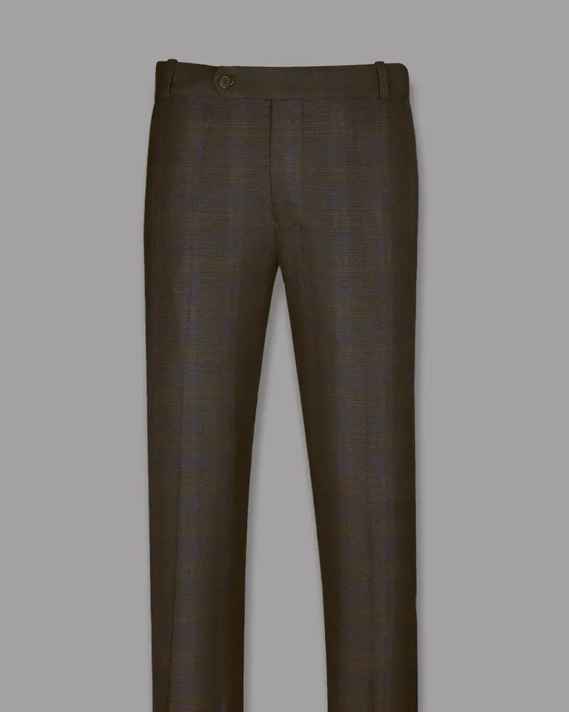 Chocolate Brown Subtle Windowpane Dobby Wool Pant 4