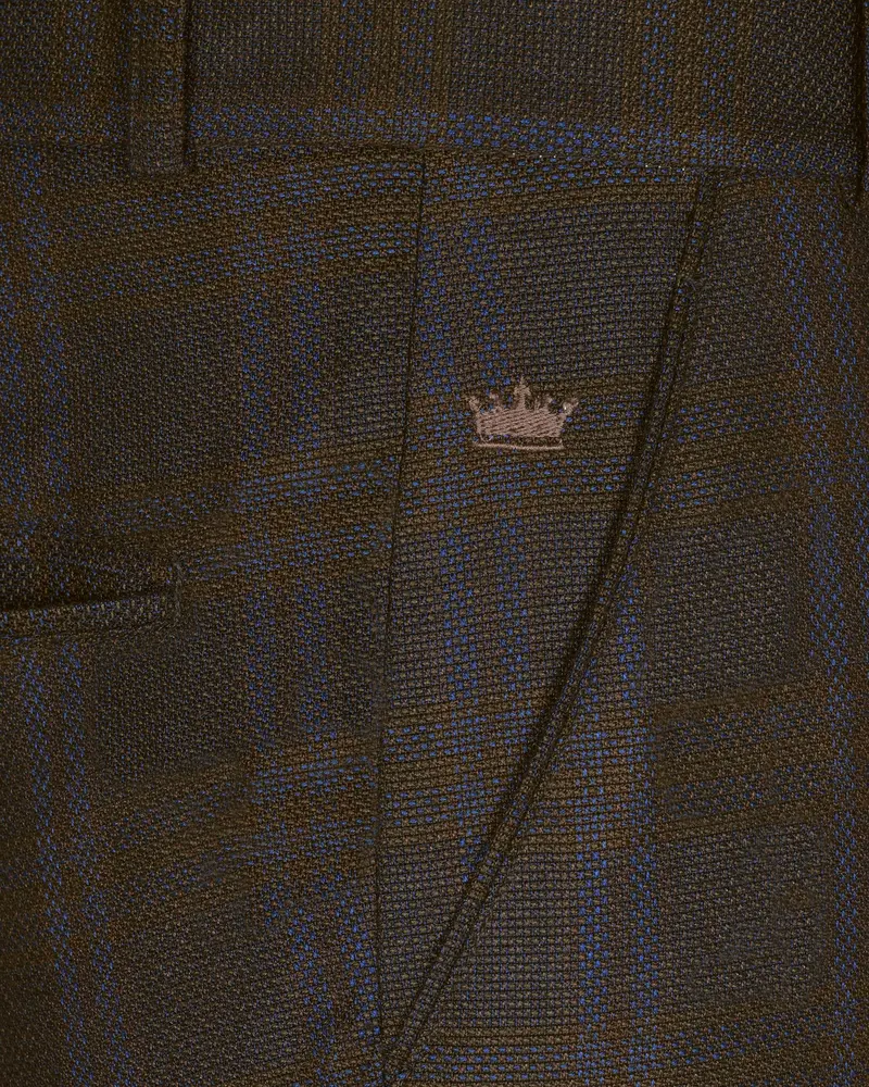 Chocolate Brown Subtle Windowpane Dobby Wool Pant 5