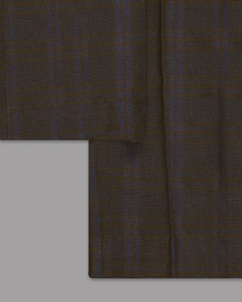 Chocolate Brown Subtle Windowpane Dobby Wool Pant 6