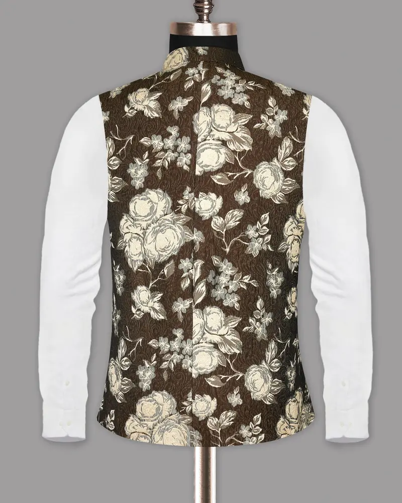 Chocolate Brown With Metal Threading Jacquard Designer Nehru Jacket 6
