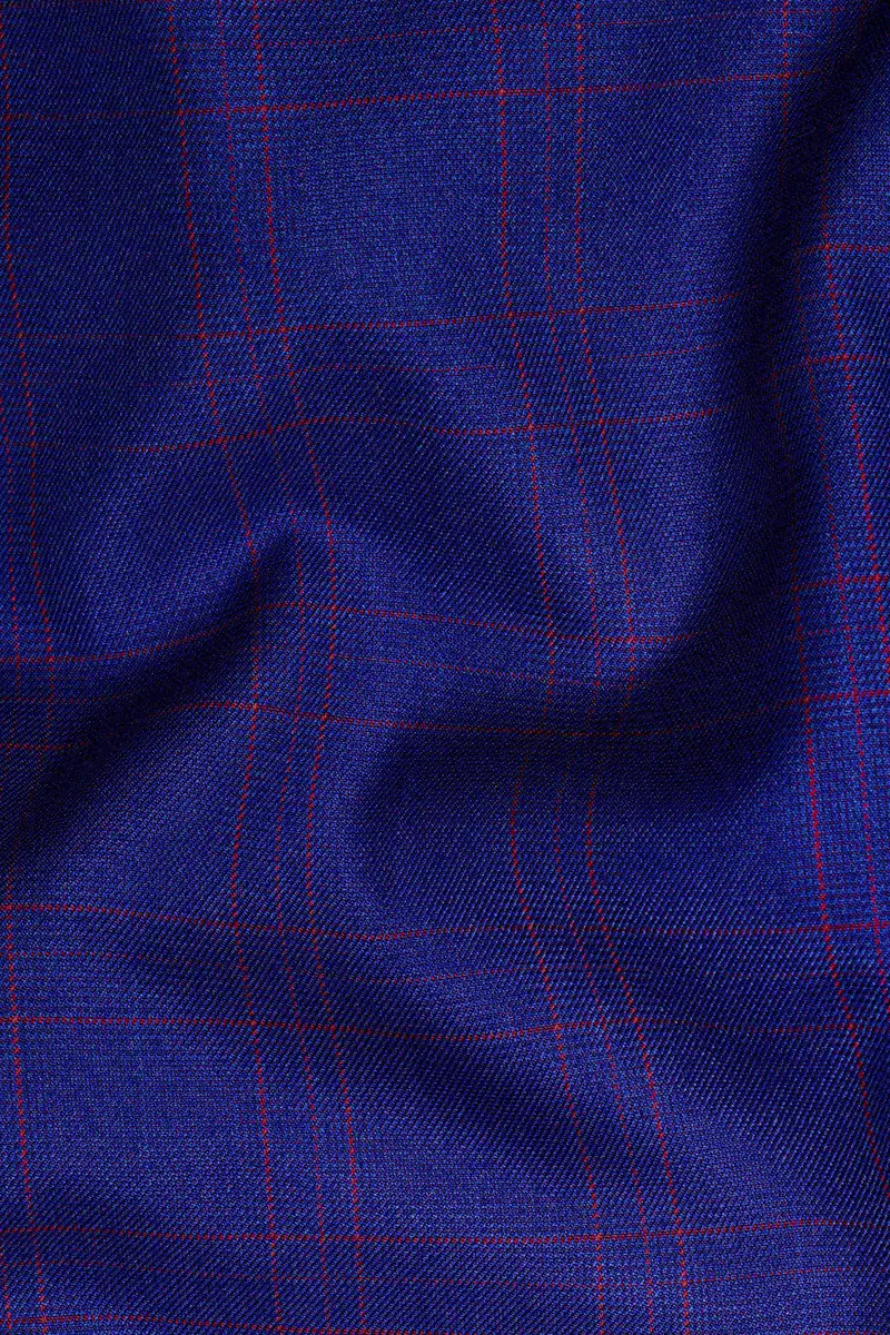 Christalle Blue With Fuchsia Pink Windoepane Cross Placket Bandhgala Blazer 3