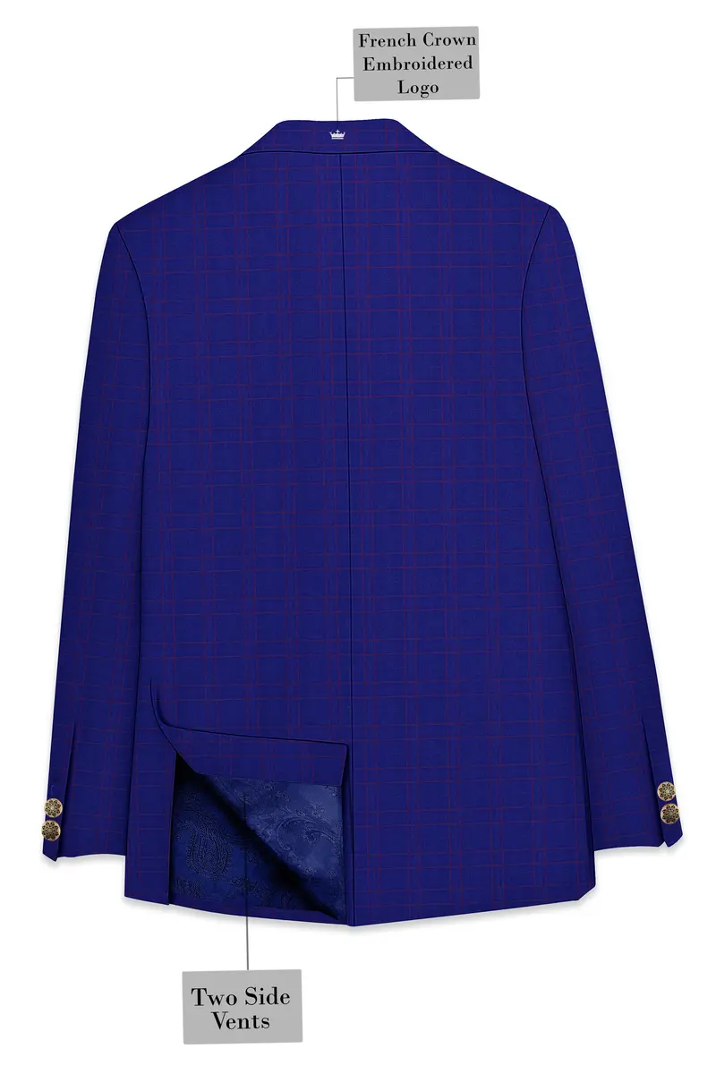 Christalle Blue With Fuchsia Pink Windoepane Cross Placket Bandhgala Blazer 7