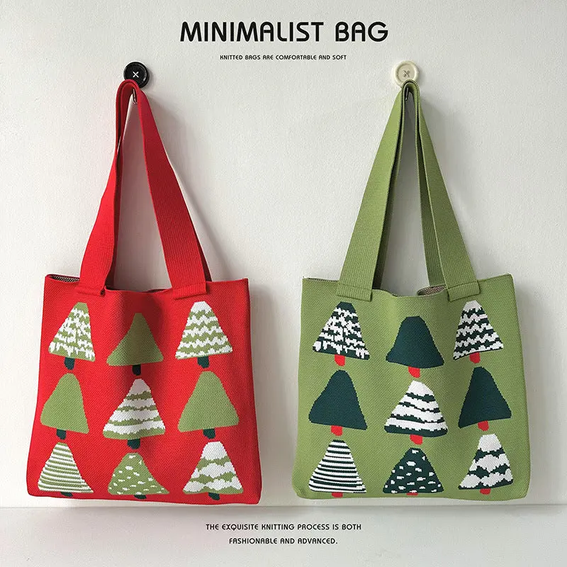 Christmas Tree Knitted Tote Bag 1
