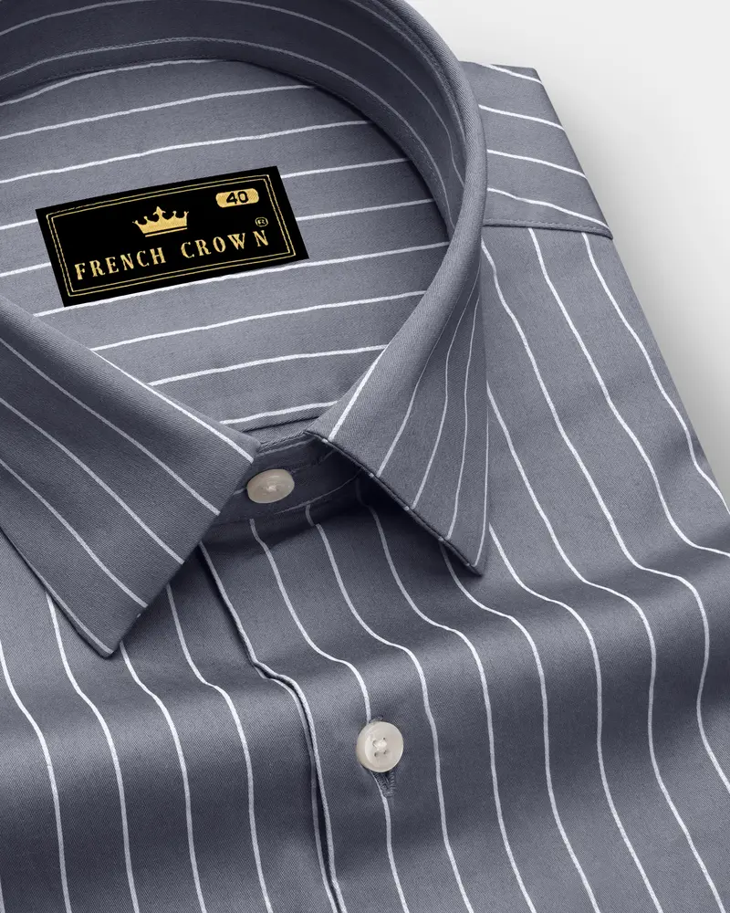 Chrome-Storm Gray And Bright White Pin Striped Subtle Sheen Super Soft Premium Cotton Dress Shirt 1