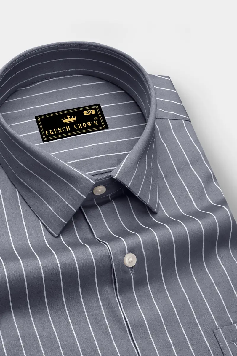 Chrome-Storm Gray And Bright White Pin Striped Subtle Sheen Super Soft Premium Cotton Dress Shirt 2