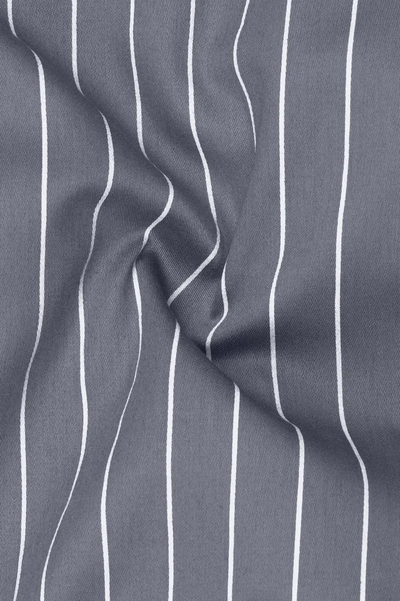 Chrome-Storm Gray And Bright White Pin Striped Subtle Sheen Super Soft Premium Cotton Dress Shirt 3