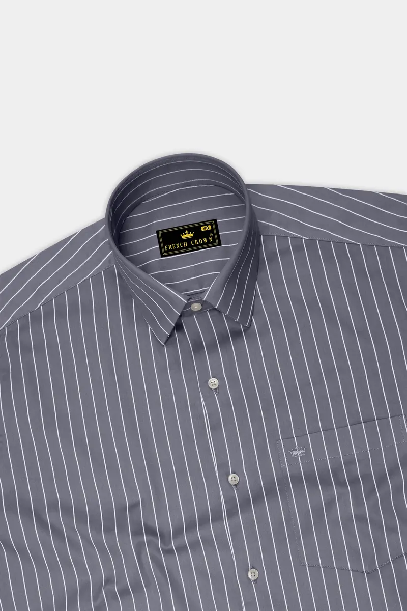 Chrome-Storm Gray And Bright White Pin Striped Subtle Sheen Super Soft Premium Cotton Dress Shirt 5