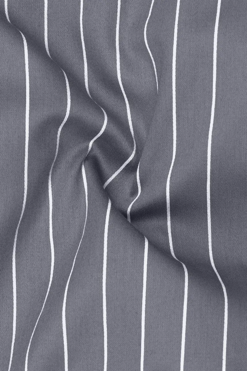 Chrome-Storm Gray And Bright White Pin Striped Super Soft Premium Cotton Dress White Cuff Collar Shirt 3