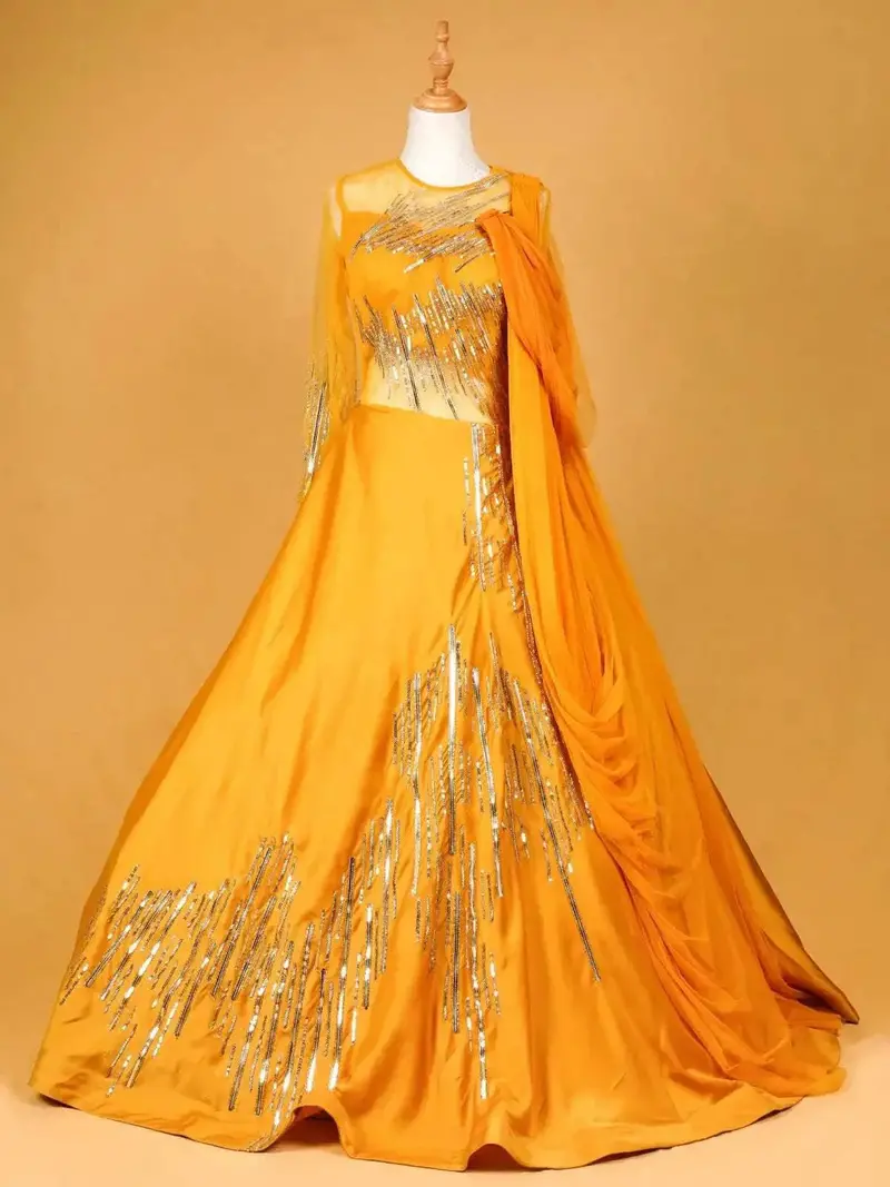 Chrome Yellow Gown Enhanced With Sequins 1