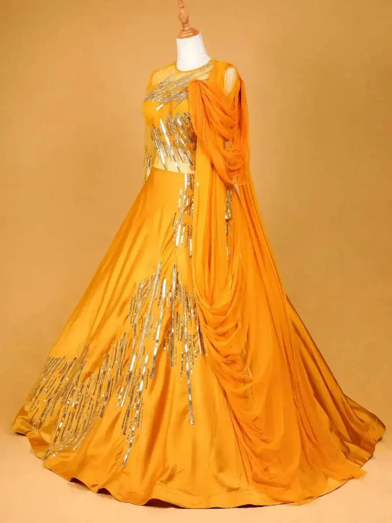Chrome Yellow Gown Enhanced With Sequins 2